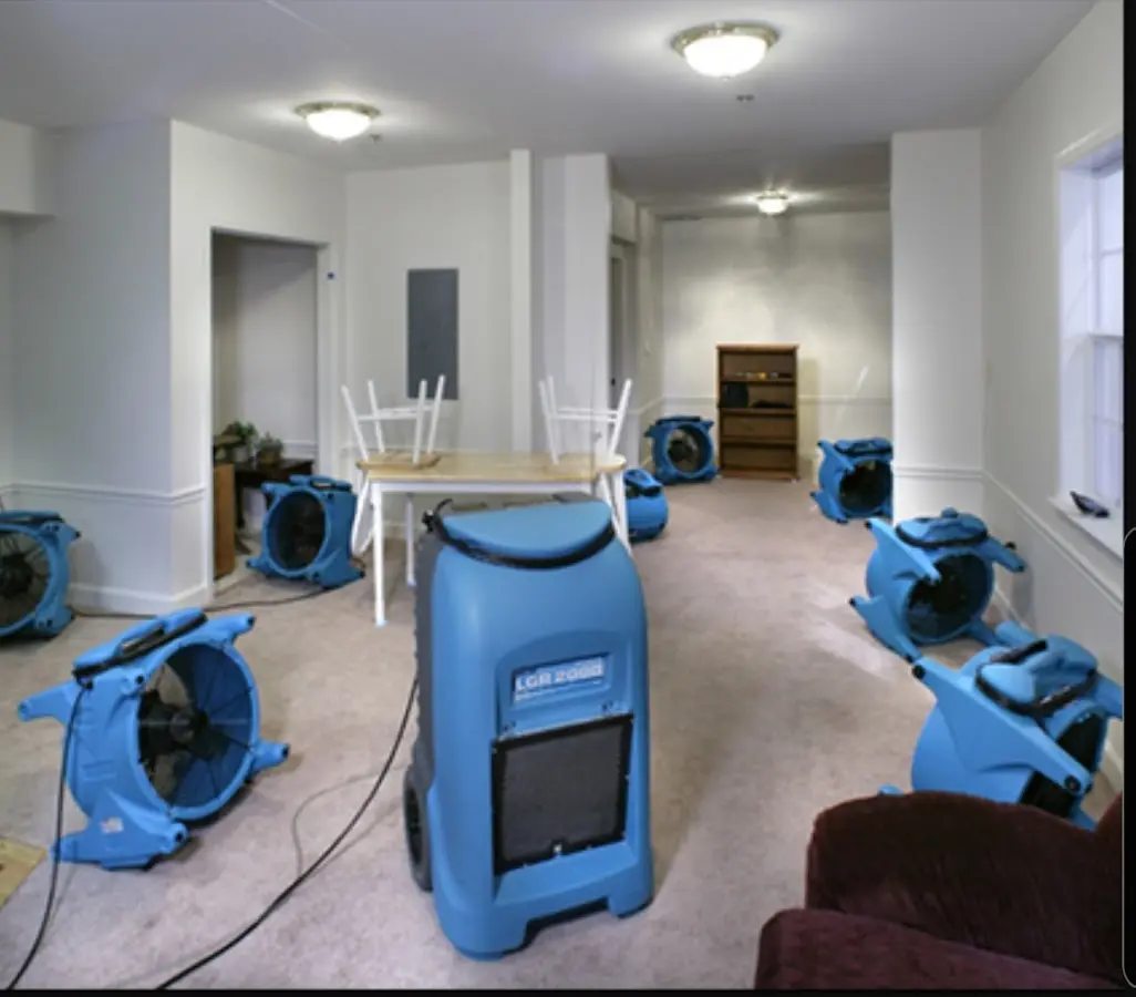 Air movers and dehumidifier setup for Water Extraction & Removal in Clarksville